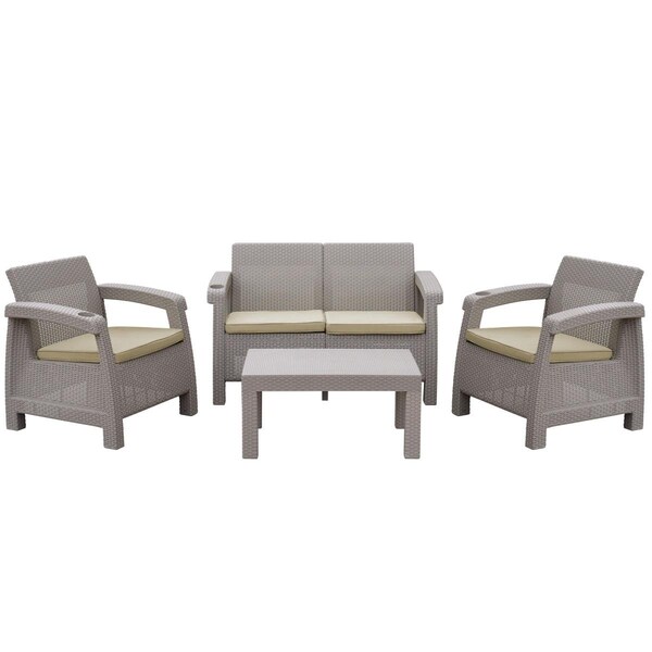 Propation Pontus Grey Conversation Patio Set Tan Cushion - 4 Piece - PR2999403