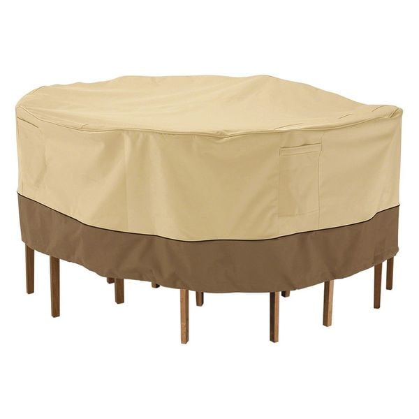 Classic Accessories Veranda Cover, Set, Med Round, Table/Chair, Antique Beige, 72"x72", Width: 18 - 78922