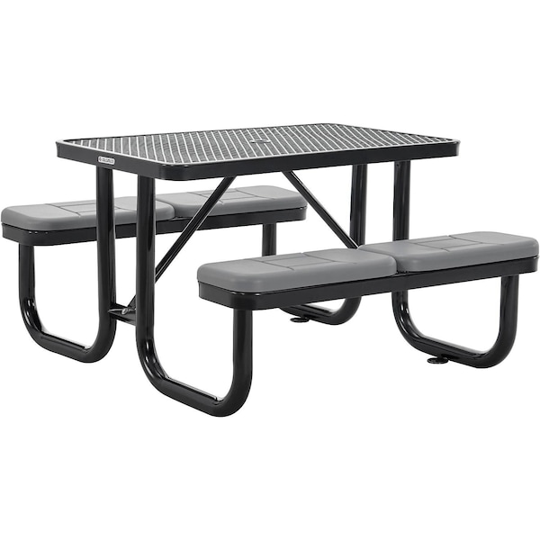 Global Industrial Rectangle Picnic Table W/ Seat Cushions, Black, Expanded Metal, 4 ft L - 695485BKS