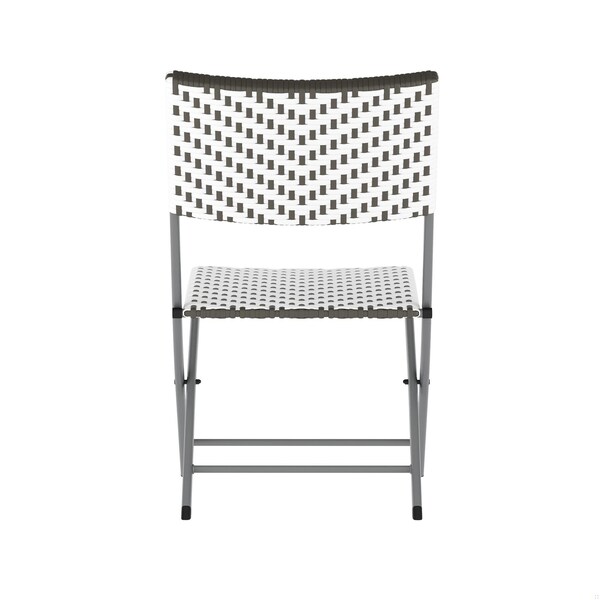 Flash Furniture Rouen 3-Pc Foldable French Bistro Set, PE Rattan Back, Seat and Table Top, Gray/White w/Steel Frame - FV-FWA085-GRYWHT-GRY-GG