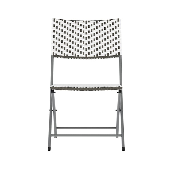 Flash Furniture Rouen 3-Pc Foldable French Bistro Set, PE Rattan Back, Seat and Table Top, Gray/White w/Steel Frame - FV-FWA085-GRYWHT-GRY-GG