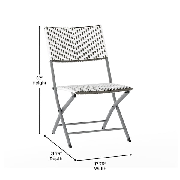 Flash Furniture Rouen 3-Pc Foldable French Bistro Set, PE Rattan Back, Seat and Table Top, Gray/White w/Steel Frame - FV-FWA085-GRYWHT-GRY-GG