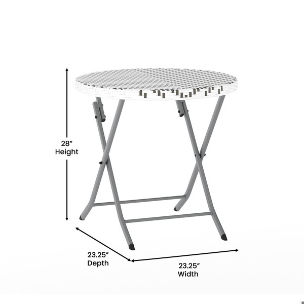 Flash Furniture Rouen 3-Pc Foldable French Bistro Set, PE Rattan Back, Seat and Table Top, Gray/White w/Steel Frame - FV-FWA085-GRYWHT-GRY-GG