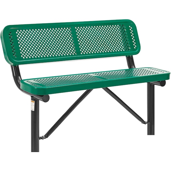 Global Industrial 4ft Outdoor Steel Bench w/ Backrest, Perforated Metal, In Ground Mount, Green - 695744IGN