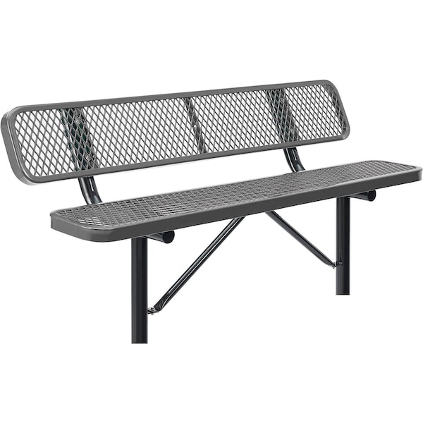 Global Industrial 6ft Outdoor Steel Bench w/ Backrest, Expanded Metal, In Ground Mount, Gray - 277154IGY