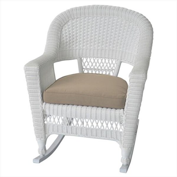 Jeco Jeco W00206R-B-2-FS006 White Rocker Wicker Chair With Tan Cushion - Set 2 - W00206R-B_2-FS006
