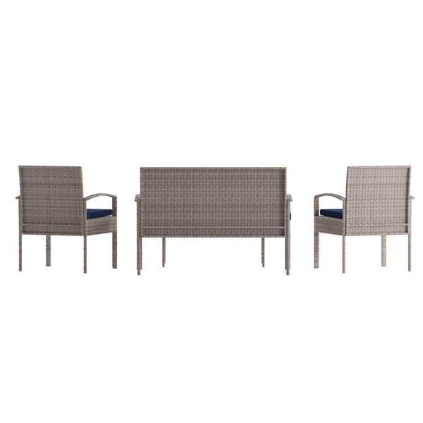 Flash Furniture 4 Piece Gray Patio Set with Navy Cushions - JJ-S312-GYNV-GG