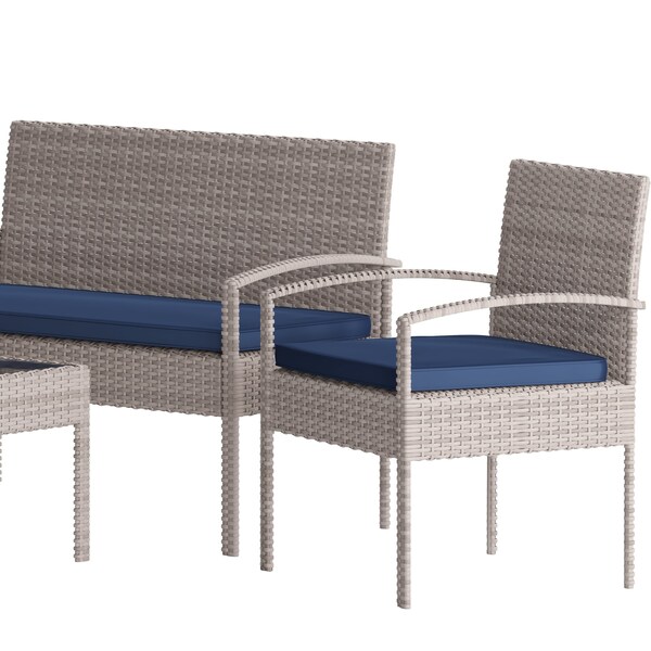 Flash Furniture 4 Piece Gray Patio Set with Navy Cushions - JJ-S312-GYNV-GG