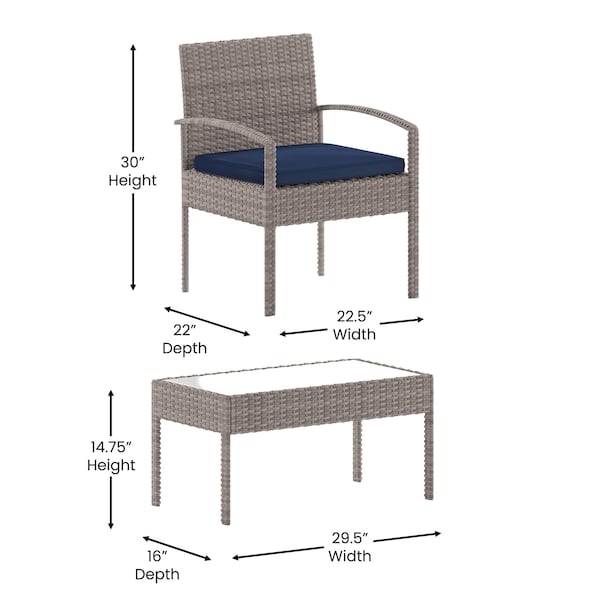 Flash Furniture 4 Piece Gray Patio Set with Navy Cushions - JJ-S312-GYNV-GG