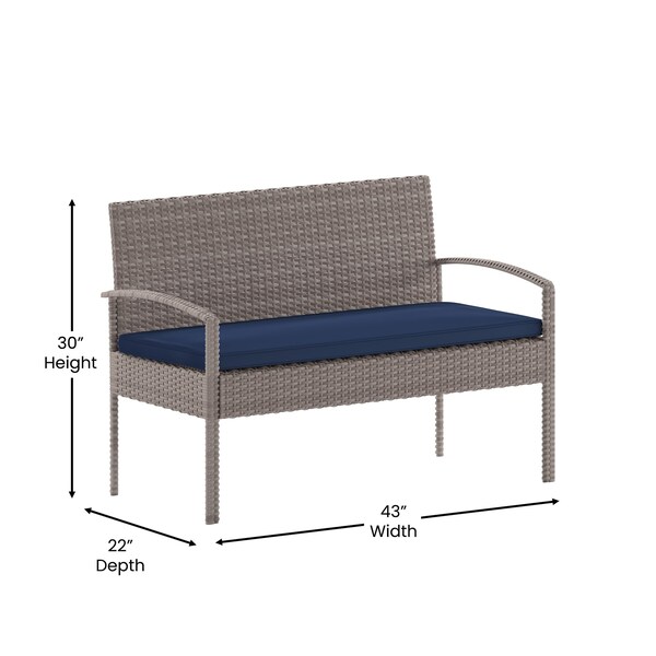 Flash Furniture 4 Piece Gray Patio Set with Navy Cushions - JJ-S312-GYNV-GG