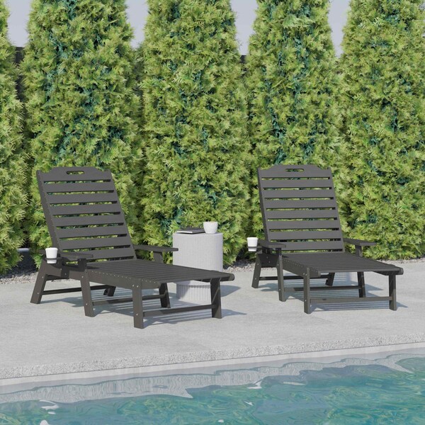 Flash Furniture Gray Adjustable Chaise Lounger with Cupholder, 2PK - 2-LE-HMP-2017-414-GY-GG