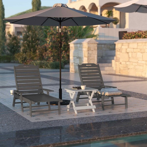 Flash Furniture Gray Adjustable Chaise Lounger with Cupholder, 2PK - 2-LE-HMP-2017-414-GY-GG