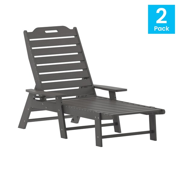 Flash Furniture Gray Adjustable Chaise Lounger with Cupholder, 2PK - 2-LE-HMP-2017-414-GY-GG