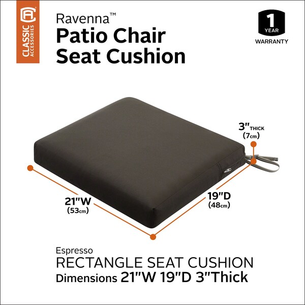 Classic Accessories Ravenna Seat Cushion, Espresso, 21"x19"x3" - 62-009-ESPRES-EC