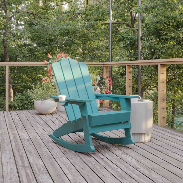 Flash Furniture Blue Adirondack Rocking Chair with Cupholder - LE-HMP-1044-31-BL-GG