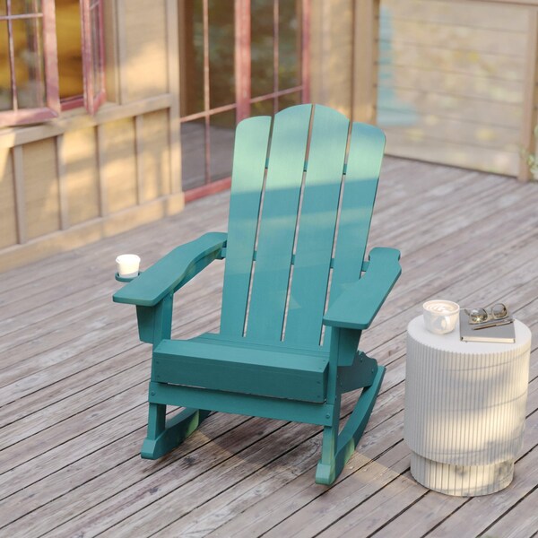 Flash Furniture Blue Adirondack Rocking Chair with Cupholder - LE-HMP-1044-31-BL-GG