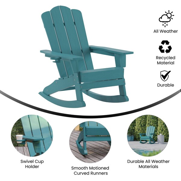 Flash Furniture Blue Adirondack Rocking Chair with Cupholder - LE-HMP-1044-31-BL-GG