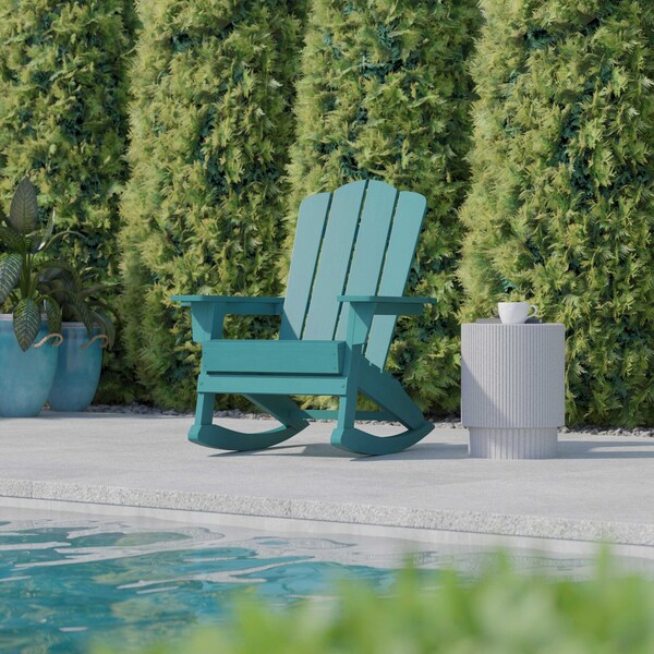 Flash Furniture Blue Adirondack Rocking Chair with Cupholder - LE-HMP-1044-31-BL-GG