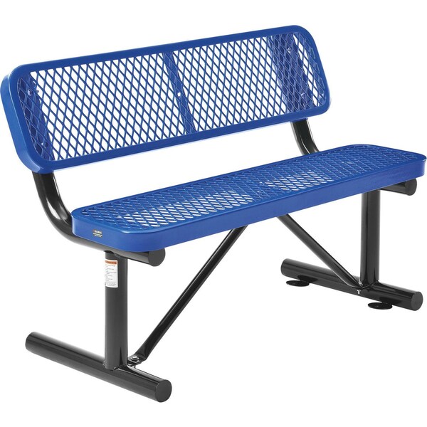 Global Industrial 48L Outdoor Steel Bench with Backrest, Expanded Metal, Blue - 695743BL