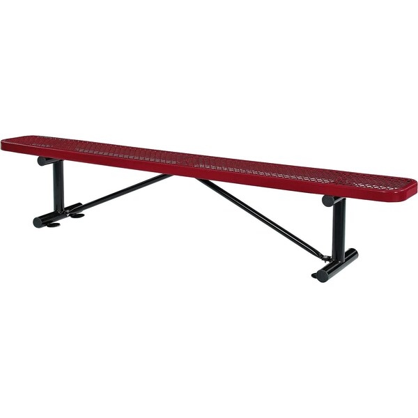 Global Industrial 8ft Outdoor Steel Flat Bench, Expanded Metal, Red - 277157RD