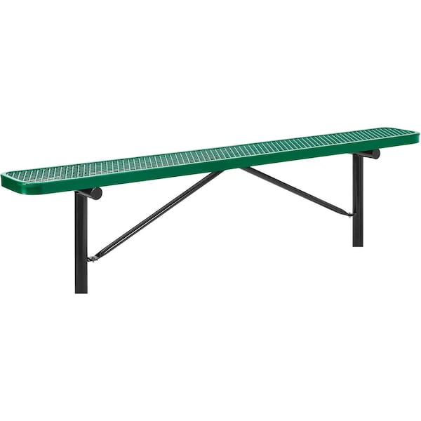 Global Industrial 8ft Outdoor Steel Flat Bench, Expanded Metal, In Ground Mount, Green - 277157IGN