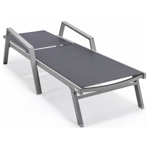 Leisuremod Marlin Patio Chaise Lounge Chair with Armrests in Grey Aluminum Frame, Black - MLAGR-77BL