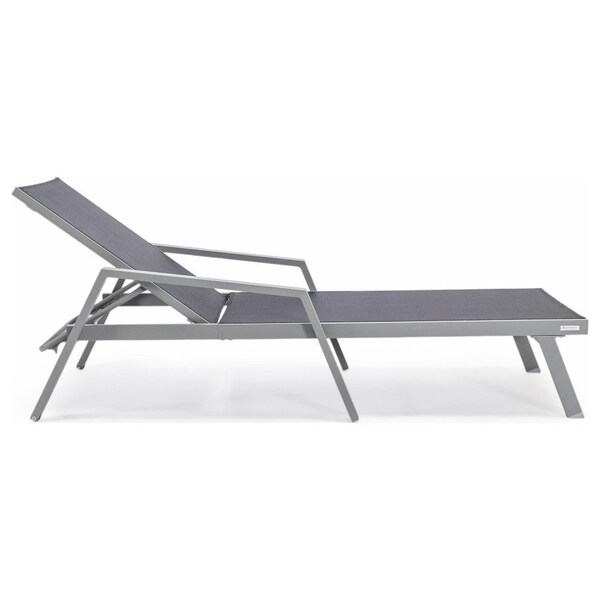 Leisuremod Marlin Patio Chaise Lounge Chair with Armrests in Grey Aluminum Frame, Black - MLAGR-77BL