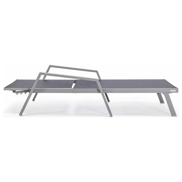 Leisuremod Marlin Patio Chaise Lounge Chair with Armrests in Grey Aluminum Frame, Black - MLAGR-77BL
