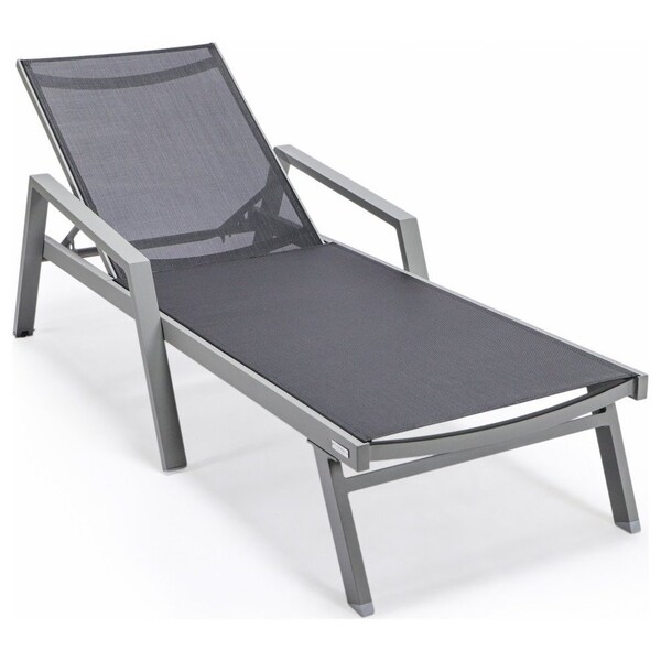 Leisuremod Marlin Patio Chaise Lounge Chair with Armrests in Grey Aluminum Frame, Black - MLAGR-77BL