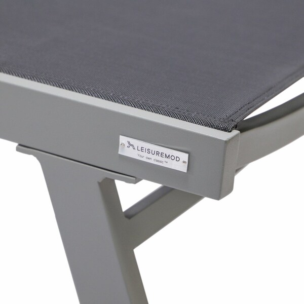 Leisuremod Marlin Patio Chaise Lounge Chair with Armrests in Grey Aluminum Frame, Black - MLAGR-77BL
