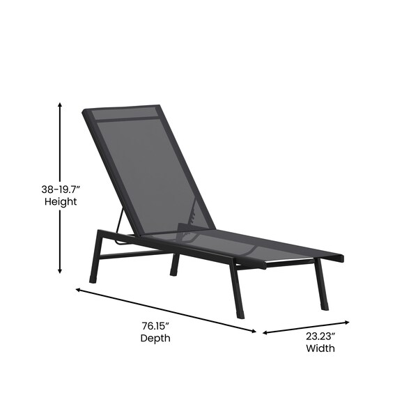 Flash Furniture Black/Black Adjustable Chaise Lounge, 2PK - 2-JJ-LC326-BLK-BLK-GG