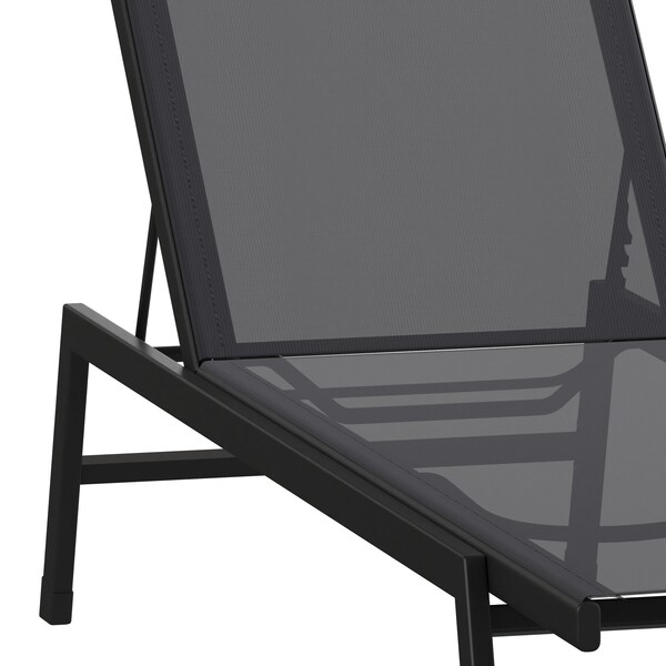 Flash Furniture Black/Black Adjustable Chaise Lounge, 2PK - 2-JJ-LC326-BLK-BLK-GG