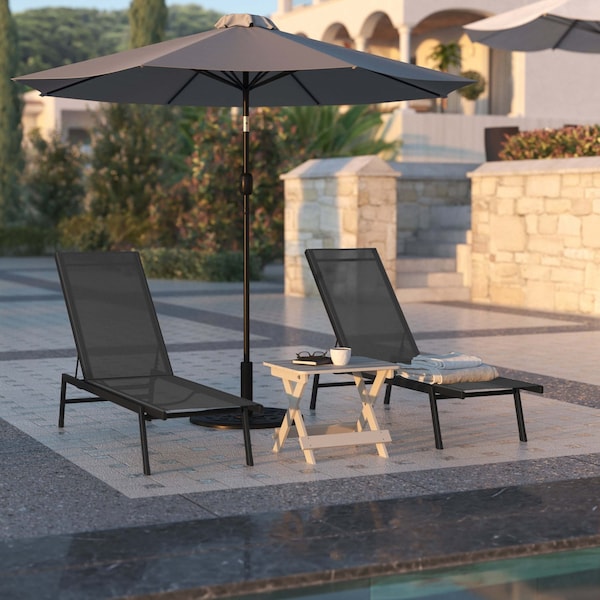 Flash Furniture Black/Black Adjustable Chaise Lounge, 2PK - 2-JJ-LC326-BLK-BLK-GG