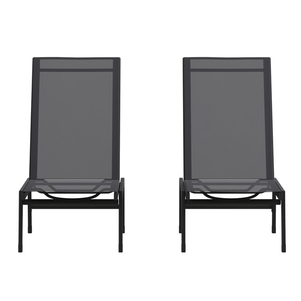Flash Furniture Black/Black Adjustable Chaise Lounge, 2PK - 2-JJ-LC326-BLK-BLK-GG