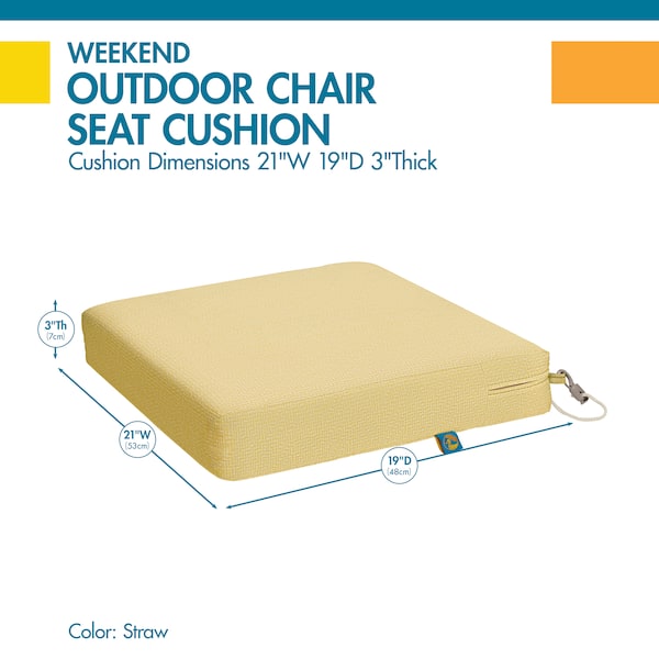 Classic Accessories Weekend 21" x 19" x 3" Dining Seat Cushion, Straw - CSWCH21193