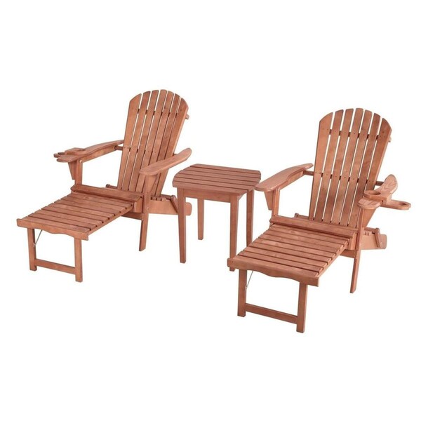 Bold Fontier Oceanic Adirondack Chaise Lounge Chair Foldable with Built-in Ottoman & End Table Set, Beige Walnut - BO4219991
