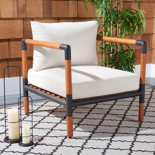 Safavieh 32.3 x 33.1 x 26 in. Tommy Metal & Wood Patio Chair, Black & White - CPT1028A