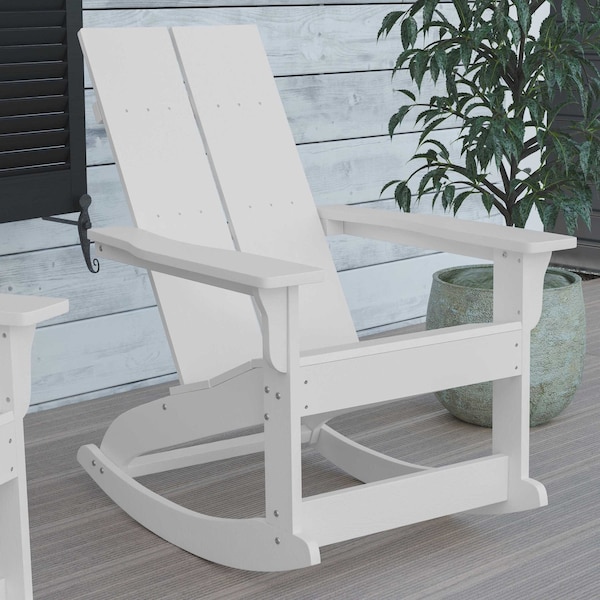 Flash Furniture White Modern Poly Resin Adirondack Rocking Chair - JJ-C14709-WH-GG