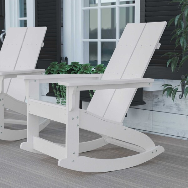 Flash Furniture White Modern Poly Resin Adirondack Rocking Chair - JJ-C14709-WH-GG