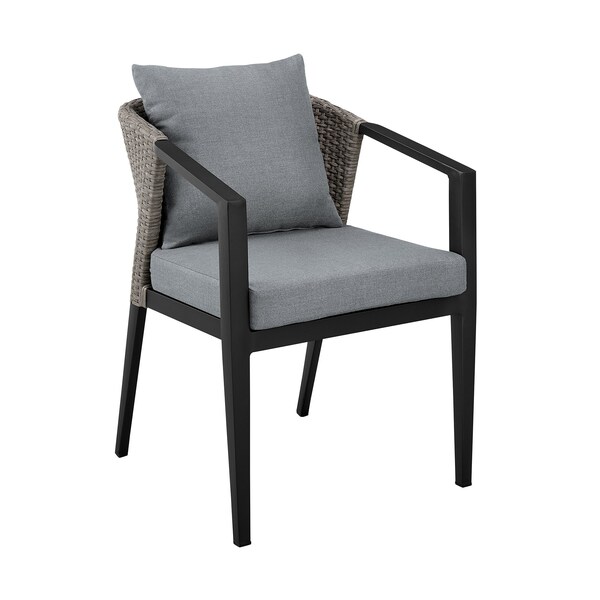 Armen Living Aileen Outdoor Patio 5-Piece Dining Table Set in Aluminum and Wicker with Gray Cushions - 840254333345