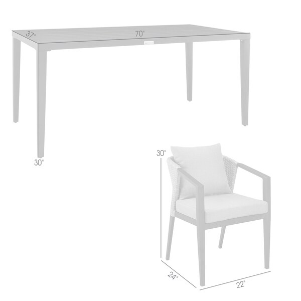 Armen Living Aileen Outdoor Patio 5-Piece Dining Table Set in Aluminum and Wicker with Gray Cushions - 840254333345