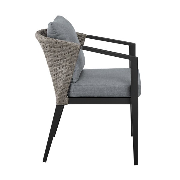 Armen Living Aileen Outdoor Patio 5-Piece Dining Table Set in Aluminum and Wicker with Gray Cushions - 840254333345