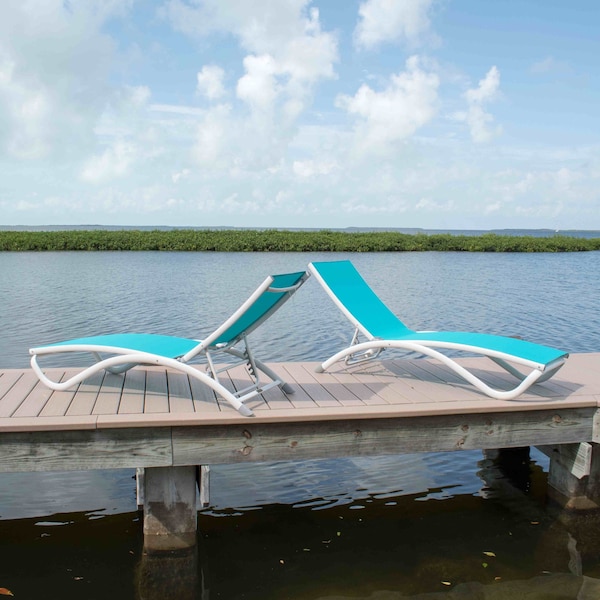 Hospitality Rattan Patio Archway Set of 2 Stackable Teal Sling Chaise Longer, PR - PRP-4001-TEAL-SET2