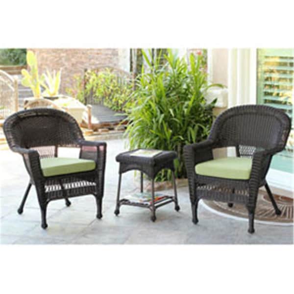 Propation W00201-2-CES029 3 pieces Espresso Wicker Chair and End Table Set - Green - PR3555079