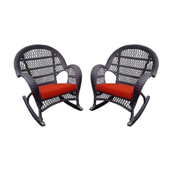 Propation W00208-R-4-FS018-CS Espresso Wicker Rocker Chair with Red Cushion, 4PK - PR1081371