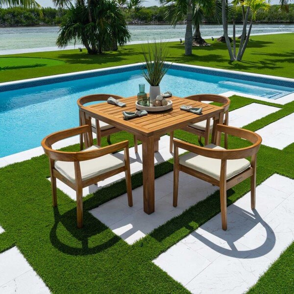 Panama Jack Outdoor Panama Jack Bali Teak 5-Piece Square Dining Table with Cushions - PJO-3601-NAT-5DA-CUSH