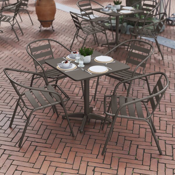 Flash Furniture Lila 27.5in Bronze Square Aluminum Indoor-Outdoor Table Set with 4 Bronze Slat Back Chairs - TLH-ALUM-28SQ-017BZ4-GG