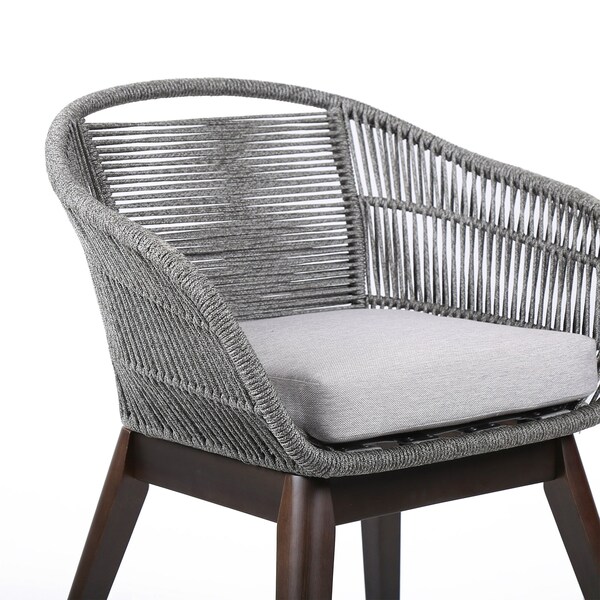 Armen Living Tutti Frutti Indoor Outdoor Dining Chair in Dark Eucalyptus Wood with Gray Rope and Gray Cushion - LCTFSIGRY