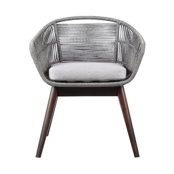 Armen Living Tutti Frutti Indoor Outdoor Dining Chair in Dark Eucalyptus Wood with Gray Rope and Gray Cushion - LCTFSIGRY