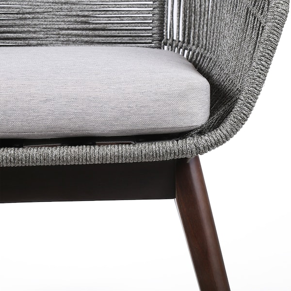 Armen Living Tutti Frutti Indoor Outdoor Dining Chair in Dark Eucalyptus Wood with Gray Rope and Gray Cushion - LCTFSIGRY